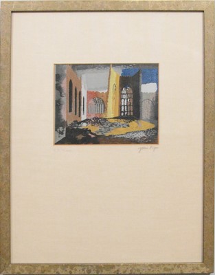 Lot 50 - John Piper, Coventry Cathedral 1940, silk panel