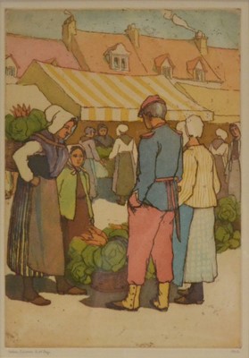 Lot 446 - After Nelson Dawson, Market scene.