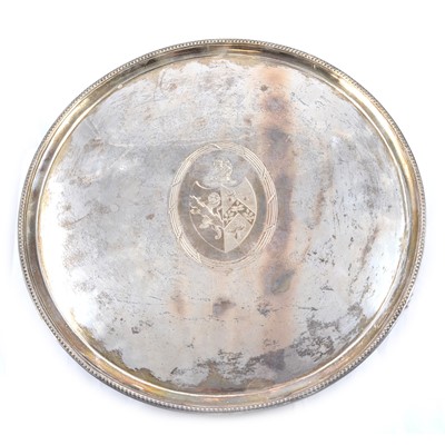 Lot 230 - George III circular silver salver, John Hutson, London 1787