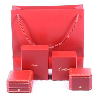 Lot 298 - Cartier - presentation ring boxes, bag, and ephemera.