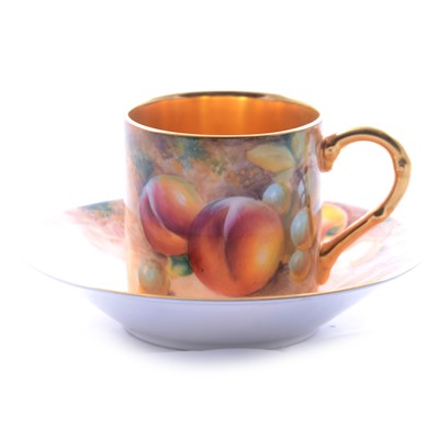 Lot 24 - Royal Worcester fruit painted coffee can and saucer