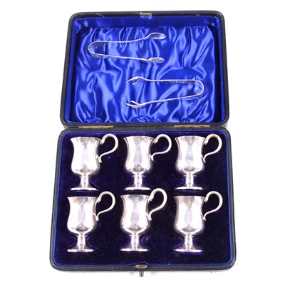 Lot 225 - Set of six miniature silver tankards / spirit measures, Henry Wilkinson & Co Ltd, London 1905.