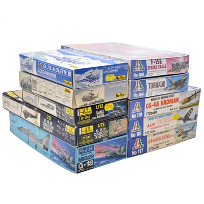 Lot 52 - Ten 1/72 scale model aircraft kits, including Italeri, Fujimi and Heller, boxed