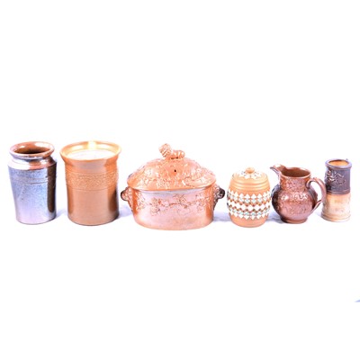 Lot 67 - Collection of saltglaze pots, jugs, lidded tureen, etc.