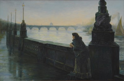 Lot 234 - W Quillam (?), Woman by the River Thames.