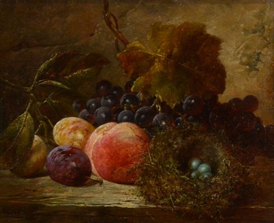 Lot 286 - James Charles and William Ward, Still life of fruit and a birds nest.