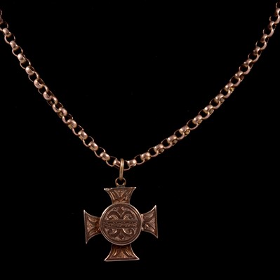 Lot 227 - A Victorian rose metal guard chain with Maltese cross locket.