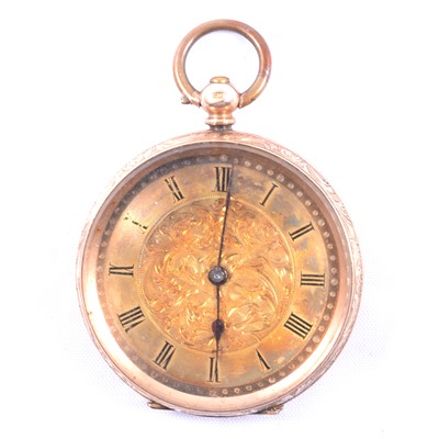 Lot 357 - A yellow metal open face fob watch.