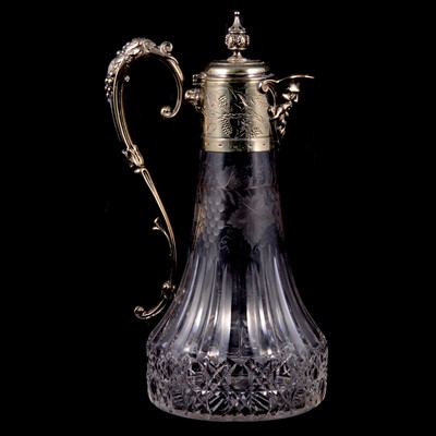 Lot 167 - An Edwardian cut glass and silver-plated claret jug.