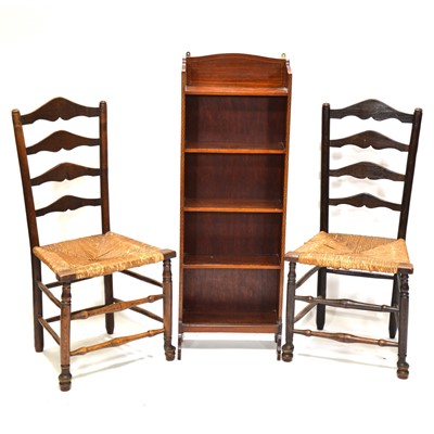 Lot 312 - Edwardian mahogany narrow bookcase and a pair of 19th Century ladder back chairs