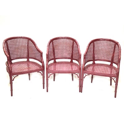 Lot 348 - Six bamboo effect framed chairs, and a stool