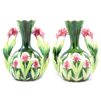 Lot 78 - Pair of Continental pottery majolica type vases