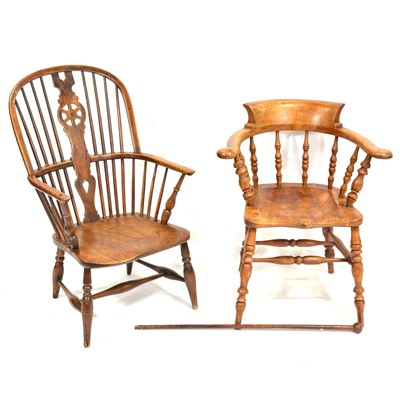 Lot 498 - Victorian wheel back Windsor chair, club chair and a walking stick