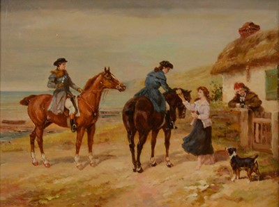 Lot 308 - Johnny Gooton, Horseriders by a seaside cottage