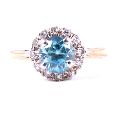 Lot 5 - A heat treated blue zircon and diamond cluster ring.