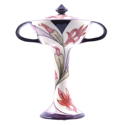 Lot 4 - Sian Leeper for Moorcroft Pottery, 'Red Lily' pattern covered chalice