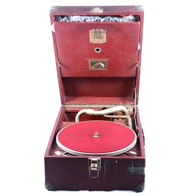 Lot 134 - His Master’s Voice portable gramophone and some vinyl records.