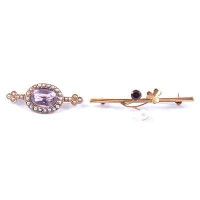 Lot 168 - Two vintage bar brooches, garnet and amethyst.