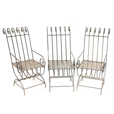 Lot 531 - Set of six French wrought iron garden chairs and a matching table base