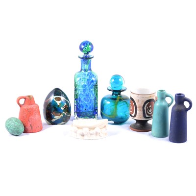 Lot 52 - Belleek jug, vase, salt, Mdina scent bottle, paperweight, and other glass and ceramics.