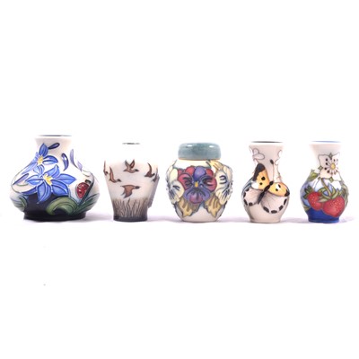 Lot 134 - Five miniature Moorcroft Pottery vases