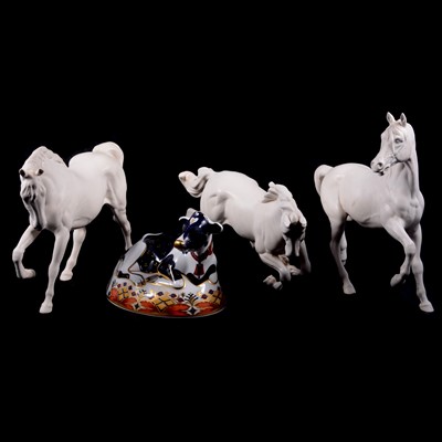 Lot 23 - Two Royal Crown Derby paperweights and three Royal Doulton horses