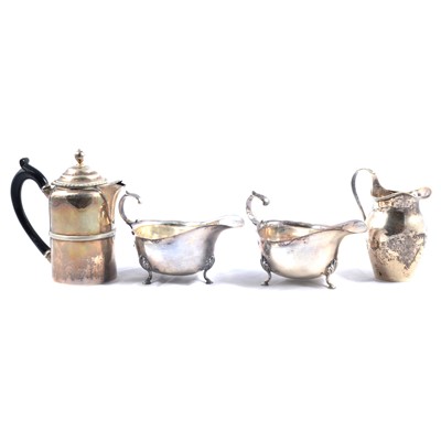 Lot 242 - Pair of silver sauce boats, small coffee pot and a cream jug