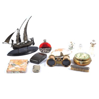 Lot 224 - Asian white metal model of a junk, shall card case, opera glasses, scent bottles, etc.