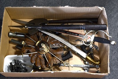 Lot 152 - Small collection of reproduction weapons, mostly Spanish, and a reproduction globe.