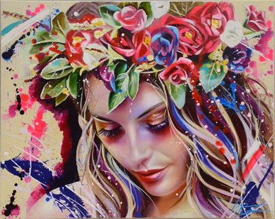 Lot 325 - Emma Grzonkowski, Contemporary portrait of a girl with flowers in her hair