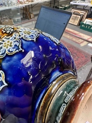 Lot 1 - Two Doulton Lambeth stoneware Aladdin or Fairy lamps