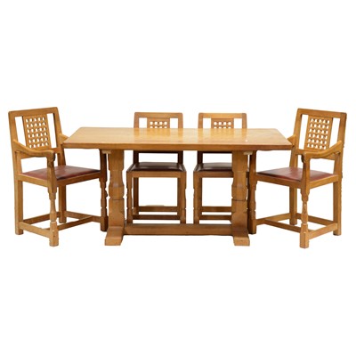 Lot 91 - Robert 'Mouseman' Thompson of Kilburn, an oak 5' dining table and six chairs