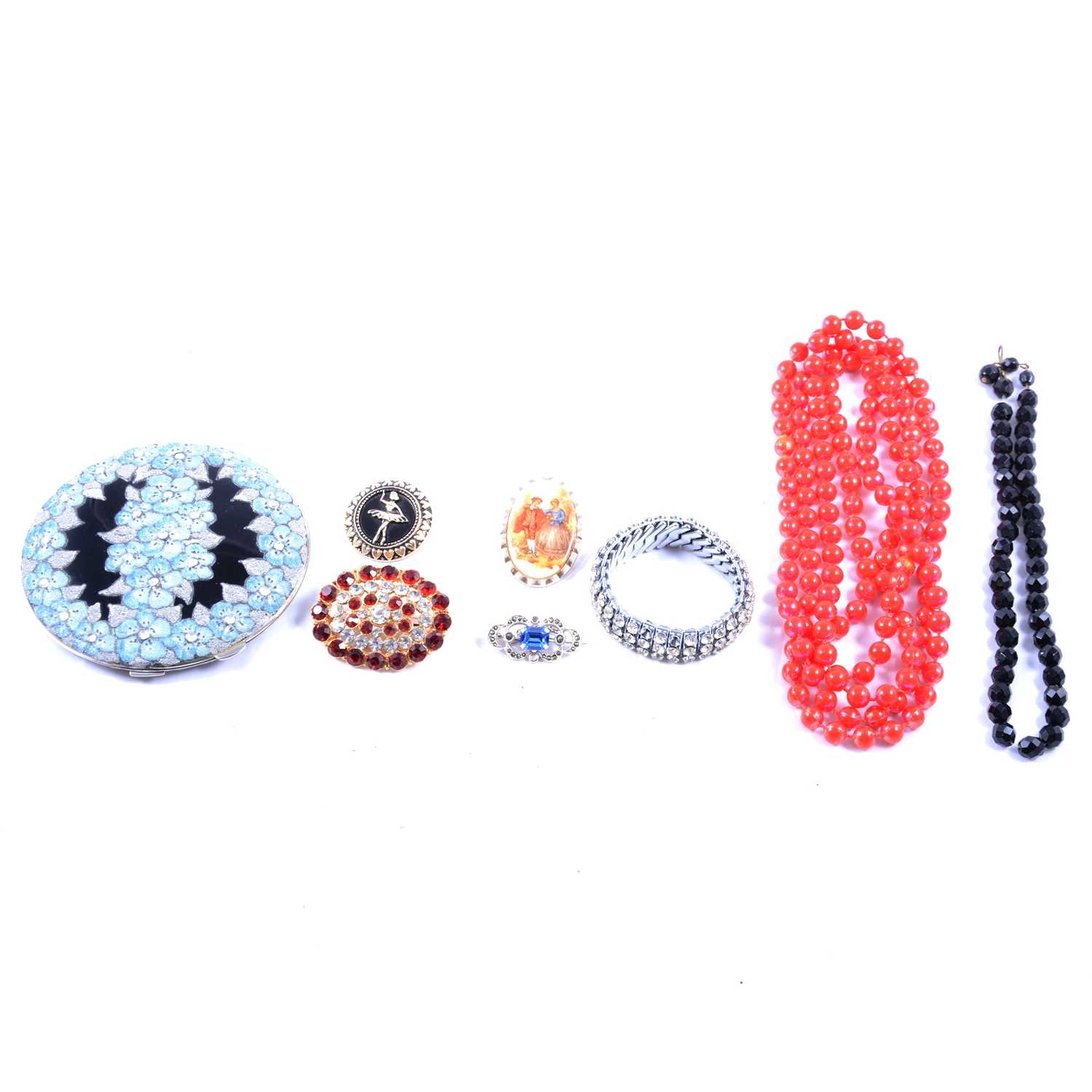 Lot 492 - Vintage costume jewellery and a large powder compact.