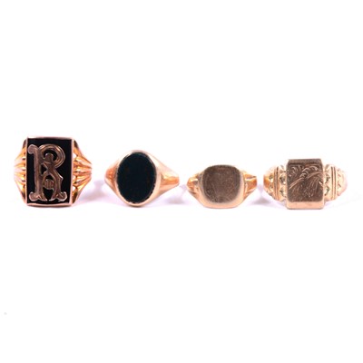 Lot 101 - Four gold and yellow metal signet rings.