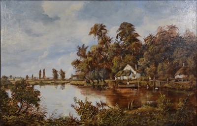 Lot 326 - Ginnell, Country landscape with thatch cottage by a pond