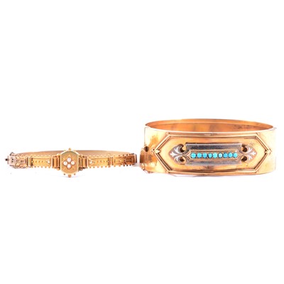 Lot 249 - Two Victorian half hinged bangles, one in period box.