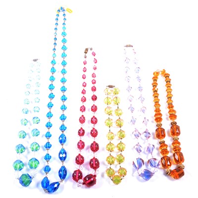 Lot 457 - Six vintage heavy faceted glass bead necklaces.