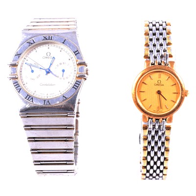 Lot 383 - Omega - a gentleman's Constellation Day-Date wristwatch and a lady's De Ville wristwatch.