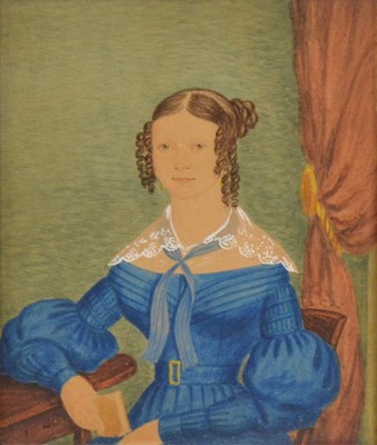 Lot 349 - C W Wing (Naïve School), Portrait of young lady seated, an two others