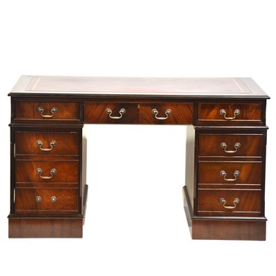 Lot 391 - Georgian style mahogany twin pedestal desk