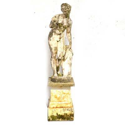 Lot 471 - Garden statue of a female nude, on a cast metal plinth