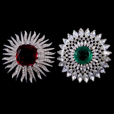 Lot 454 - Trifari and Boucher - two large paste set brooches.