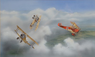 Lot 278 - G W Hutchins, Bi-plane dogfight