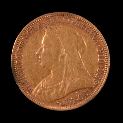 Lot 128 - A Gold Full Sovereign Coin, Victoria Veiled Head 1896.