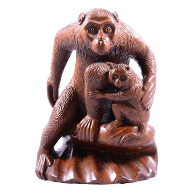 Lot 114 - Chinese carved wood group of monkeys 