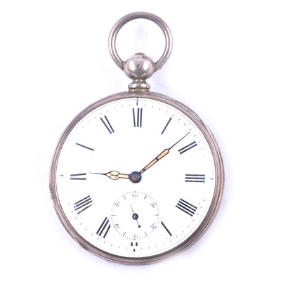 Lot 363 - A white metal open face pocket watch.