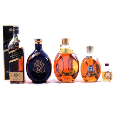 Lot 211 - Three Dimple whiskies, a Dimple miniature and a Johnnie Walker Black label