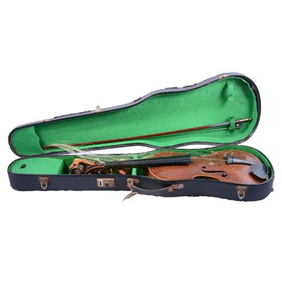 Lot 191 - Old violin with bow, cased