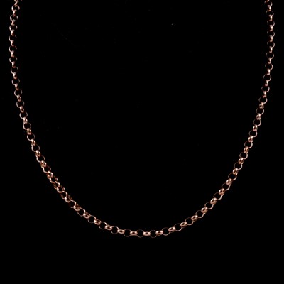 Lot 239 - A rose metal belcher link chain necklace.