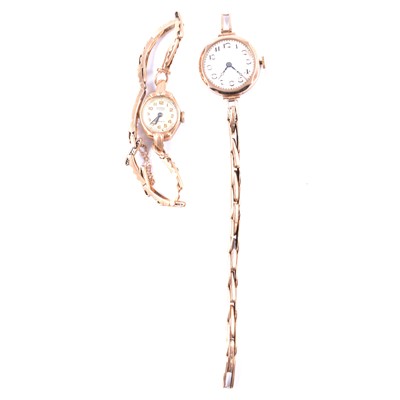 Lot 408 - Two 9 carat gold ladies' manual wind bracelet wristwatches.